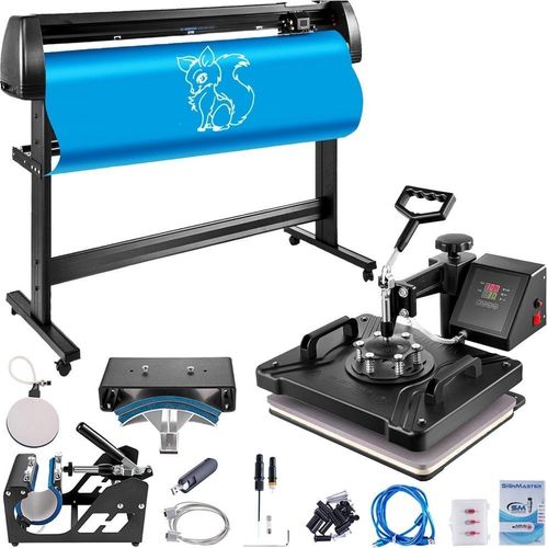 Heißpressemaschine 5 in 1 Transferpresse - Hitzepressemaschine inkl. Vinyl-Schneideplotter 1350 mm - Desktop-Maschine 38 x 30 cm