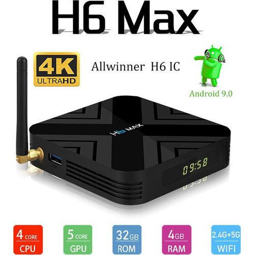 H6 MAX TV BOX - Englisch Plug 4G+32 GB Schwarz