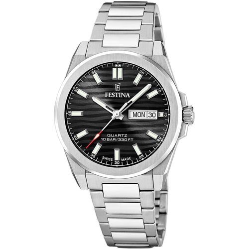 Quarzuhr FESTINA, silberfarben, schwarz, Armbanduhren, Damen, Armbanduhr, Damenuhr, Herrenuhr, Swiss Made, Edelstahlarmband, Datum