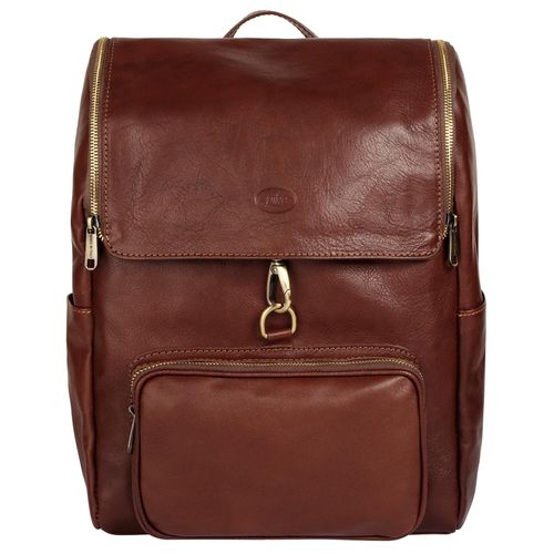 Laptoprucksack PIKÉ, Gr. B/H/T: 40cm x 31cm x 14cm, onesize, braun, Rindsleder, Leder, elegant, Rucksäcke, echt Leder, Made in Italy