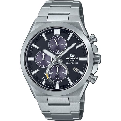 Chronograph CASIO EDIFICE, silber (edelstahlfarben, schwarz), Armbanduhren, Herren, Solaruhr, Armbanduhr, Herrenuhr,Saphirglas, Stoppfunktion,Lederarmband