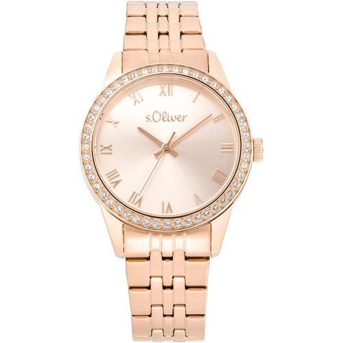 Quarzuhr S.OLIVER, rosa (roségoldfarben), Armbanduhren, Damen, Armbanduhr, Damenuhr, analog, Zirkonia (synth.), Edelstahlarmband