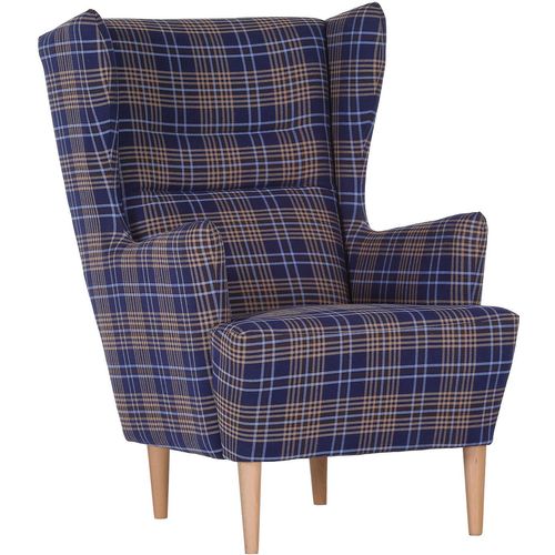 Ohrensessel GUTMANN FACTORY, blau (blau karriert), B:70cm H:104cm T:90cm, 100% Baumwolle, Sessel