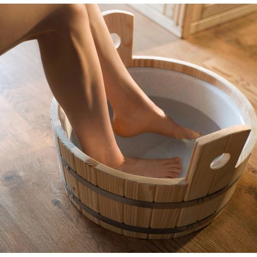 Aufgusskübel WEKA "Fußbad", beige (natur), H:19,5cm, Massivholz, Aufgusstöpfe, mit Kunststoffeinsatz und Tragegriff, ØxH: 37x19,5 cm