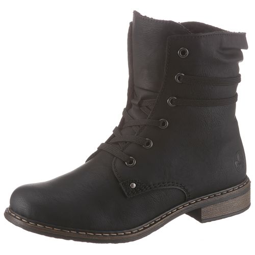 Schnürboots RIEKER, Damen, Gr. 38, schwarz, Nubuklederimitat, klassisch, Schuhe, Stiefelette, Blockabsatz, mit dezenter Schnürung