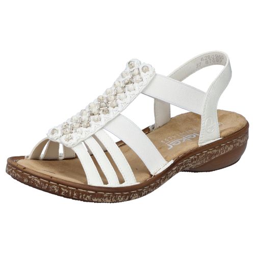 Sandale RIEKER, Damen, Gr. 39, weiß (sanftes weiß), Lederimitat, klassisch, Schuhe, Sommerschuh, Sandalette, Keilabsatz, mit Gummizüge