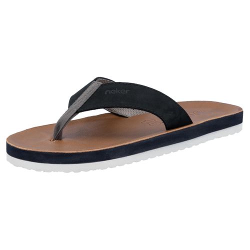 Zehentrenner RIEKER, Herren, Gr. 40, blau (nachtblau), Nubukleder, unifarben, casual, Schuhe, Sommerschuh, Strandschuh, Badeschuh, Poolslide mit Zehensteg