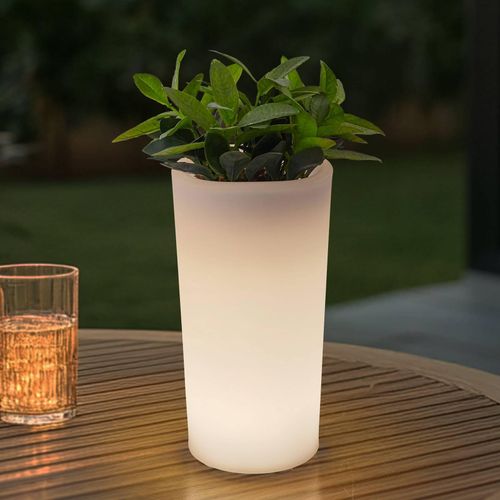 Lindby LED-Akku-Blumenvase Florista, RGB, IP54, Ø 12cm, weiß