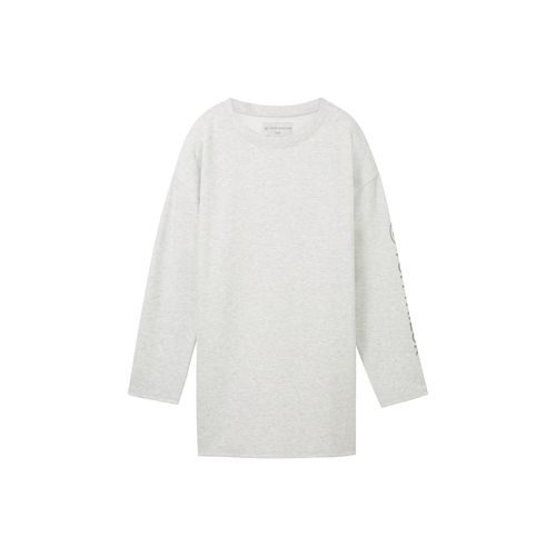 TOM TAILOR Damen Loungewear oversized Langarmshirt mit Logo-Print, grau, Meliert, Gr. XXL/44