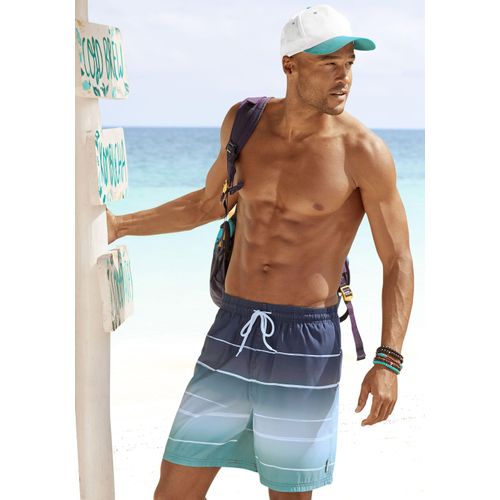 Badeshorts BENCH. "Sunset", Herren, Gr. S (46/48), N-Gr, blau (blau, türkis), Polyester, Farbverlauf, Badehosen Badeshorts, mit trendigem Streifenverlauf