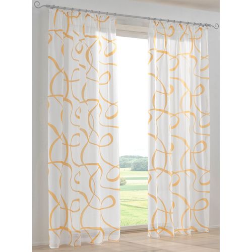 Gardine HEINE HOME Gr. 4, gelb (weiß, gelb), B:140cm H:245cm, Polyester, Gardinen