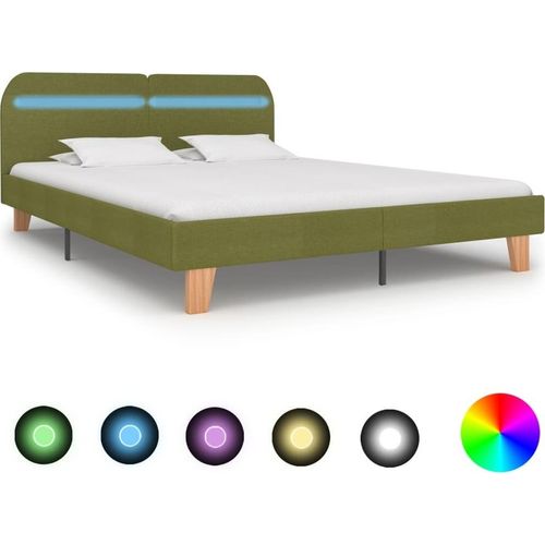 Bettgestell mit LED Grün Stoff 160x200 cm