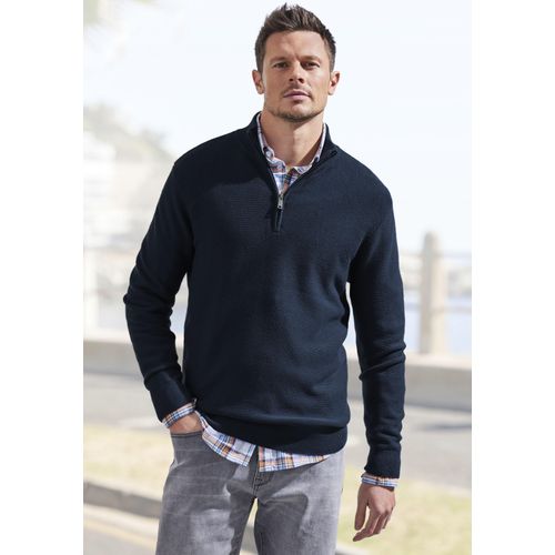 Troyer AUTHENTIC LE JOGGER, Herren, Gr. S (44/46), blau (navy), Strick, Obermaterial: 50% Baumwolle, 50% Polyacryl, unifarben, casual, regular fit normal, V-Ausschnitt, Langarm Bündchen, Pullover, Pullover mit Stehkragen und Reißverschluss