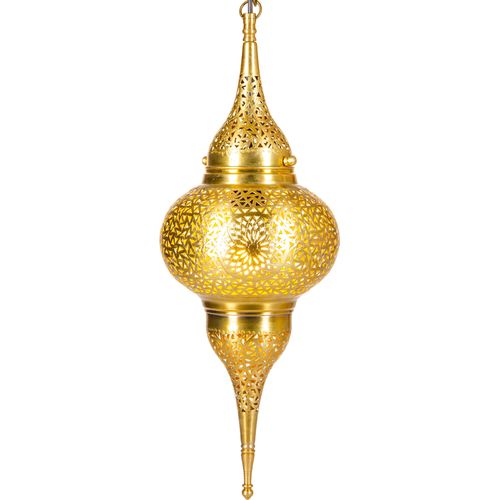 Orientalische Messing Lampe Pendelleuchte Gold Hayati 55cm E27 Lampenfassung | Marokkanische Design Hängeleuchte Leuchte | Orient Lampen für Wohnzimmer, Küche oder Hängend über den Esstisch