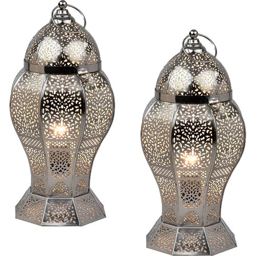 Marrakesch 2er Set Orientalische Deko Tischlampe Nachttischlampe 40cm groß | Boho Tischleuchte Lampe im Wohnzimmer Schlafzimmer & Kinderzimmer | Tischleuchte Jaleel silber aus Metall E27 Lampenfassung