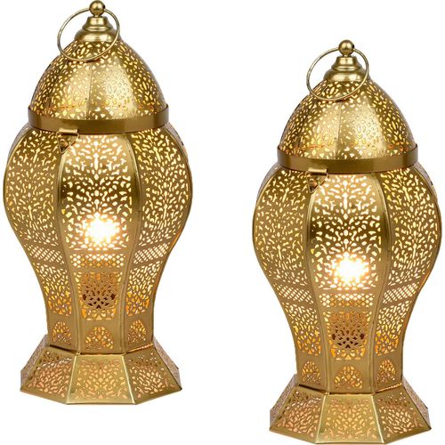 Marrakesch 2er Set Orientalische Deko Tischlampe Nachttischlampe 40cm groß | Boho Tischleuchte Lampe im Wohnzimmer Schlafzimmer & Kinderzimmer | Tischleuchte Jaleel gold aus Metall E27 Lampenfassung