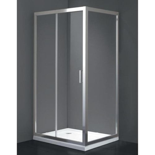 Duschkabine 100x135 mit Schiebetür vorne und zwei Kristallen, davon eine feste Seite quadratisch und rechteckig aus transparentem Hartglas - FRASCIO Image