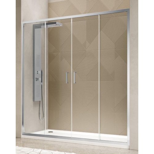 Duschkabine 130 cm Wandwand mit zwei festen Glasplatten und zwei Glasschiebeplatten mit Öffnung in der Mitte Höhe 200 cm Transparent – FRASCIO