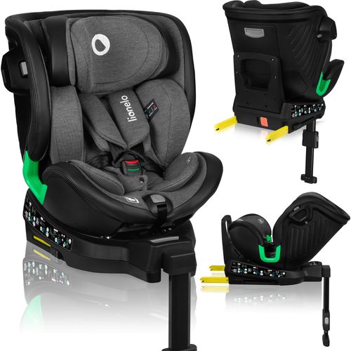 Lionelo Kindersitze Harmony i-Size, 360° EasyTurn Basis, ISOFIX und Stützfuß, BuckleAlarm, Side Impact Guard, Verstellbare Kopfstütze und Rückenlehne - Dunkelgrau