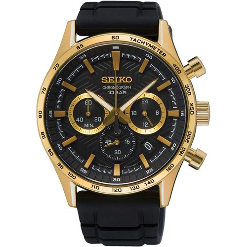 Chronograph SEIKO, schwarz (schwarz, goldfarben), Armbanduhren, Herren, Armbanduhr, Quarzuhr, Herrenuhr, Stoppfunktion, Datum