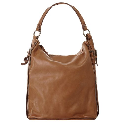 Umhängetasche CLUTY, Damen, Gr. B/H/T: 33cm x 30cm x 14cm onesize, braun (cognac), Leder, Strukturmuster, Taschen, echt Leder, Made in Italy