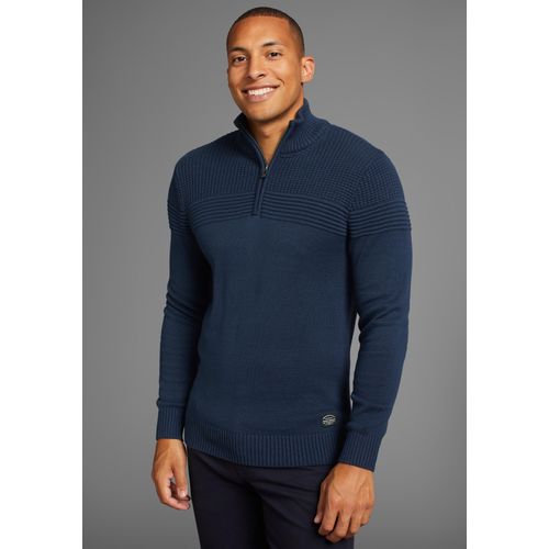Troyer BRUNO BANANI, Herren, Gr. XXXL, blau (marine), Strick, Obermaterial: 50% Baumwolle, 50% Polyacryl, casual, Basic schmal, Langarm Rippbündchen, Pullover, mit Reißverschluss