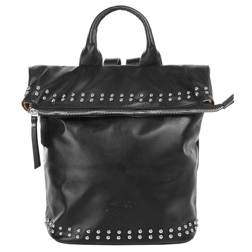 Cityrucksack SAMANTHA LOOK, Gr. B/H/T: 30cm x 24cm x 16cm, onesize, schwarz, Rindsleder, Leder, unifarben, casual, Rucksäcke, echt Leder, Made in Italy
