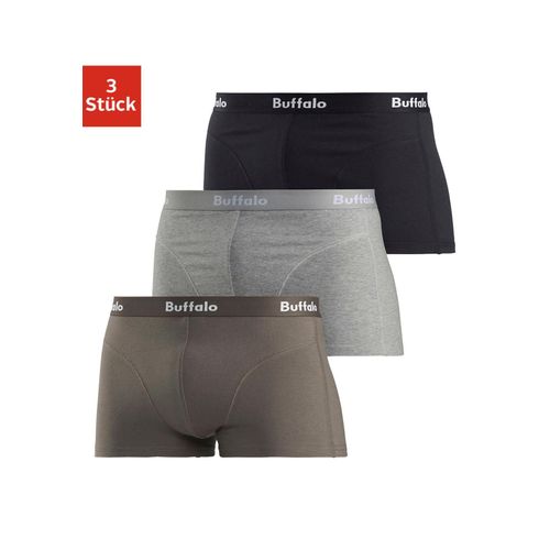 Hipster BUFFALO, Herren, Gr. 8 (XXL), grün (olivgrün, grau, meliert, schwarz), Jersey, Obermaterial: 95% Baumwolle, 5% Elasthan, unifarben, körpernah, Unterhosen, knapp sitzende Boxershorts aus Baumwollmischung