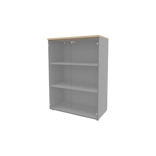 Glastürenschrank ARLON OFFICE, 3 Ordnerhöhen, Glastüren ohne Rahmen, B 900 x T 450 x H 1232 mm, Eiche-Dekor/alu