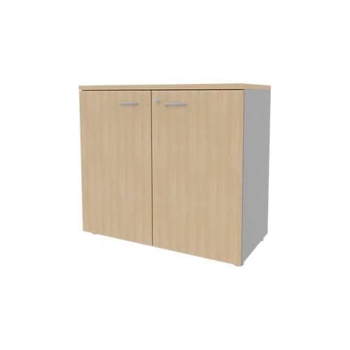 Schrank ARLON OFFICE, 2 Ordnerhöhen, abschließbar, B 900 x T 450 x H 816 mm, Eiche-Dekor/alu