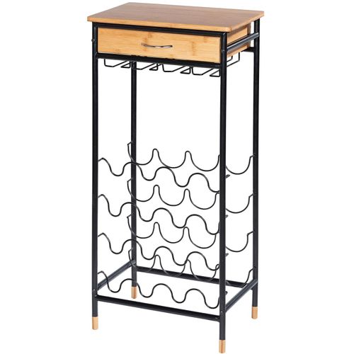 WENKO Weinflaschenhalter »Modell Loft«, Flaschenregal für 16 Flaschen mit Schublade, Metall und Bambus