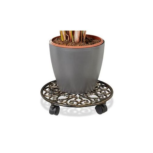 relaxdays Pflanzenroller Metall bronze rund 7,5 cm