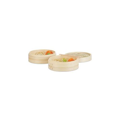 3 relaxdays Bambusdämpfer Natur 24,0 cm