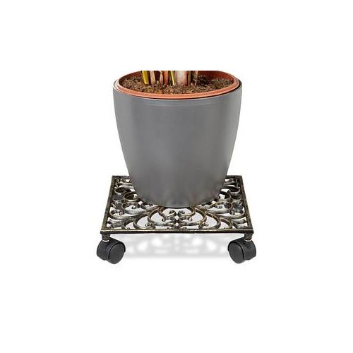 relaxdays Pflanzenroller Metall bronze quadratisch 27,5 x 7,5 cm