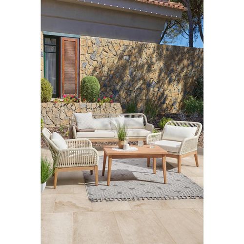 Ambia Garden Loungegarnitur , Creme, Weiß , Holz, Metall , Akazie , vollmassiv , Füllung: Polystyrol,Polystyrol , 85x55x45 cm , Loungemöbel,