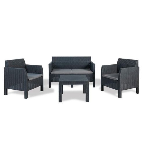 Xxxl Loungegarnitur , Anthrazit , Kunststoff , 4-teilig , eckig , UV-beständig , Loungemöbel, Loungemöbel-Sets