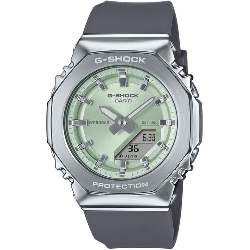 Chronograph CASIO G-SHOCK, grau (grau, mintgrün), Armbanduhren, Damen, Quarzuhr, Armbanduhr, Damenuhr, Herrenuhr, Stoppfunktion, Resinband