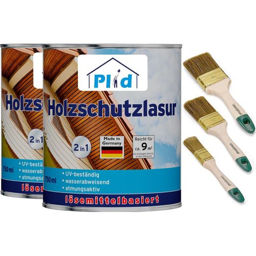 Holzlasur 1,5l Kiefer, für ca. 16m² + Lasurpinselset 3 tlg. / Holzschutzlasur