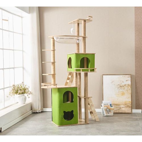 LIVIT Luxus Katzenhaus mit integriertem Kratzbaum, grün, 40x60x175 cm – idealer Rückzugsort und Spielplatz für anspruchsvolle Katzen.