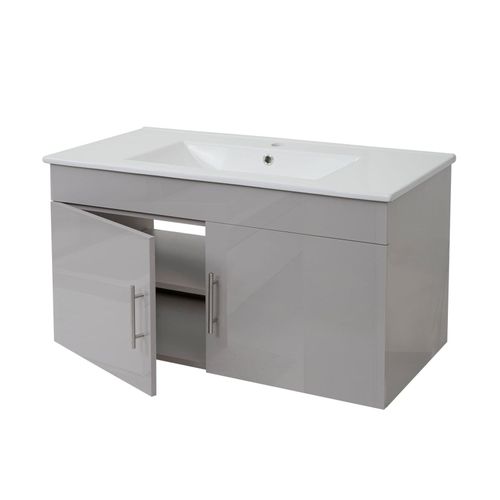 Waschbecken + Unterschrank MCW-D16, Waschbecken Waschtisch, hochglanz 90cm ~ grau