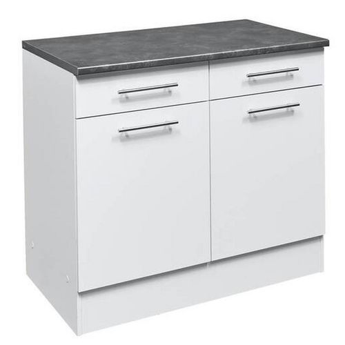 Mid.you Küchenunterschrank , Grau, Weiß , Metall , 1 Fächer , 2 Schubladen , 100x90x60 cm , Küchen, Küchenmöbel, Küchenschränke, Küchenunterschränke