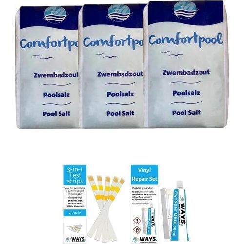 Sparpackung - Poolsalz - 60 kg (3 x 20) & WAYS Reparaturset und Teststreifen