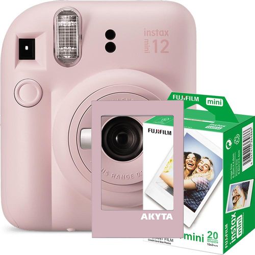 Sofortbildkamera Fujifilm Instax Mini 12, Blossom Pink mit magnetischem Rahmen und 20 Filmen.