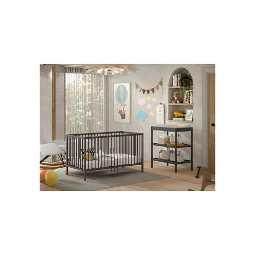 DINO Baby-/Junior Set best. aus Baby/Juniorbett und Wickelregal, Buche massiv - versch. Ausführungen - Anthrazit