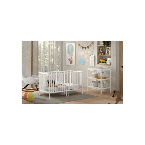 DINO Baby-/Junior Set best. aus Baby/Juniorbett und Wickelregal, Buche massiv - versch. Ausführungen - Weiß