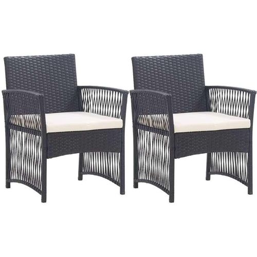 Gartensessel mit Sitzkissen 2 Stk. Schwarz Poly Rattan