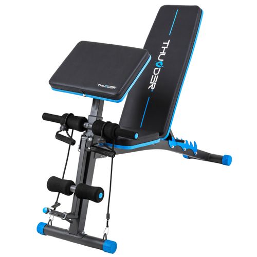 THUNDER® | FORIA | Verstellbare Schrägbank | Mit Beinpresse & Expander | Max. Belastung 230 kg | Für Bauch, Beine, Brust & Rücken | Gewicht 11 kg