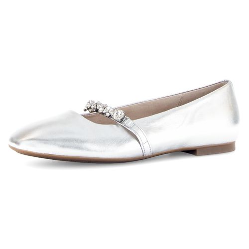 Ballerina GABOR, Damen, Gr. 36, silber (silberfarben), Glattleder, metallic, festlich, Schuhe, Blockabsatz, Bequemschuh, Flats mit funkelnden Schmucksteinen