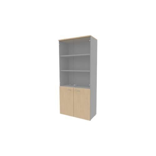 Schrank ARLON OFFICE, 5 Ordnerhöhen, 2 Glastüren, 2 Melamintüren, H 2000 mm, Eiche-Dekor/alu