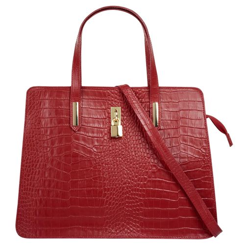 Henkeltasche CLUTY, Damen, Gr. B/H/T: 36cm x 28cm x 8cm onesize, rot, Leder, Reptilienprägung, Taschen, echt Leder, Made in Italy